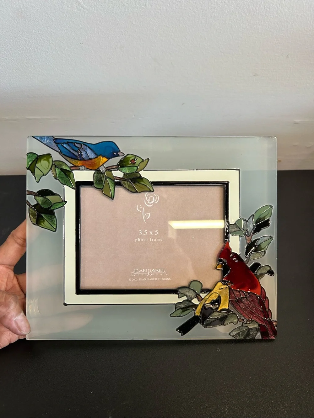 GANZ Blue, Red & Green Stained Glass Bird Picture Frame